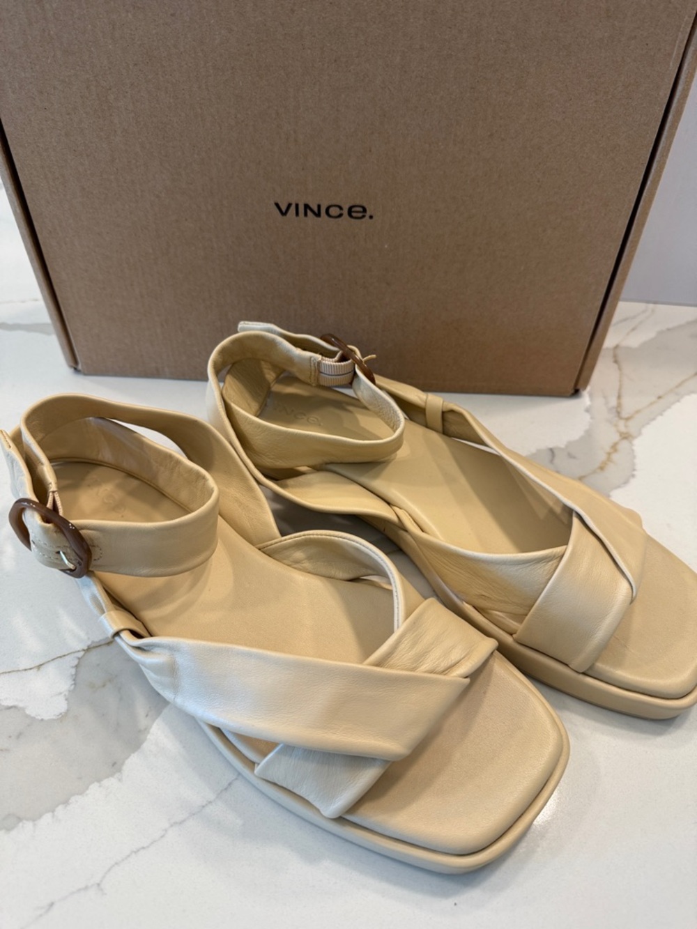 Vince Beige Leather Crisscross Ankle-Strap Sandals US 10